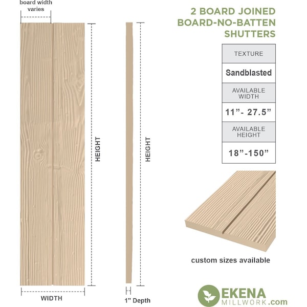 Rustic Two Board Joined Board-n-Batten Sandblasted Faux Wood Shutters W/No Batten, 11W X 48H